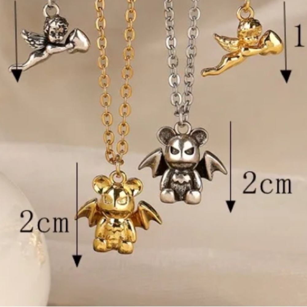 18K White Gold Batman Theme Teddy Bear Necklace Punk Streetwear No Fade Unisex - Picture 3 of 4
